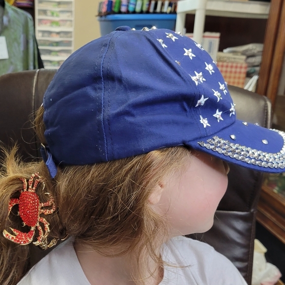 Patriotic Rhinestone & Studded Cap - Model Has a 22\